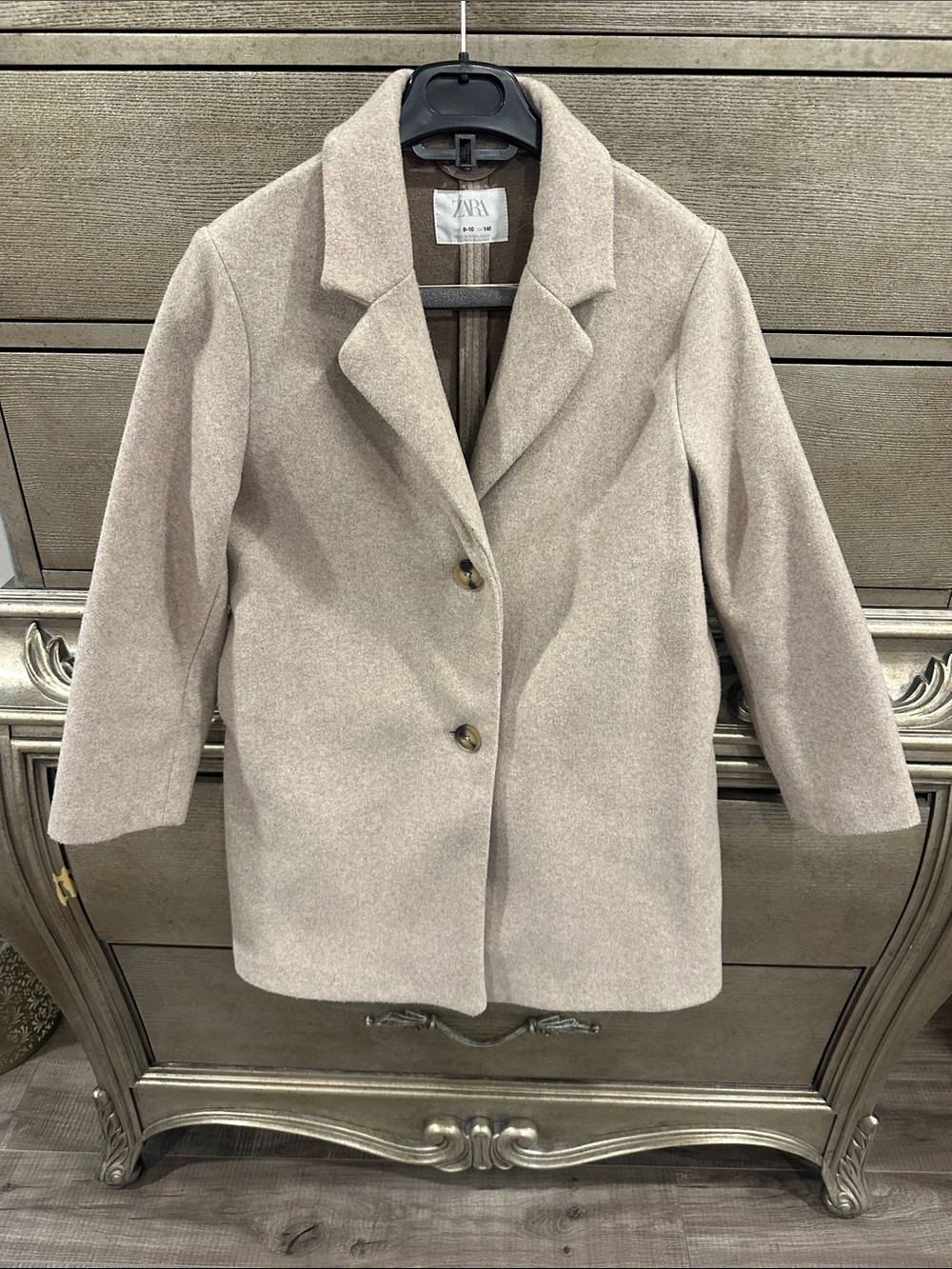Zara Girls Cream Wool-Blend Single-Breasted Coat